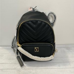 Victoria's Secret Black Gold Chain Small backpack PINK bag purse travel